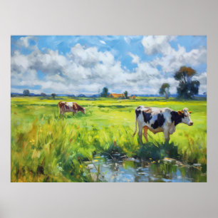 Cows Grazing by the Havel River Poster