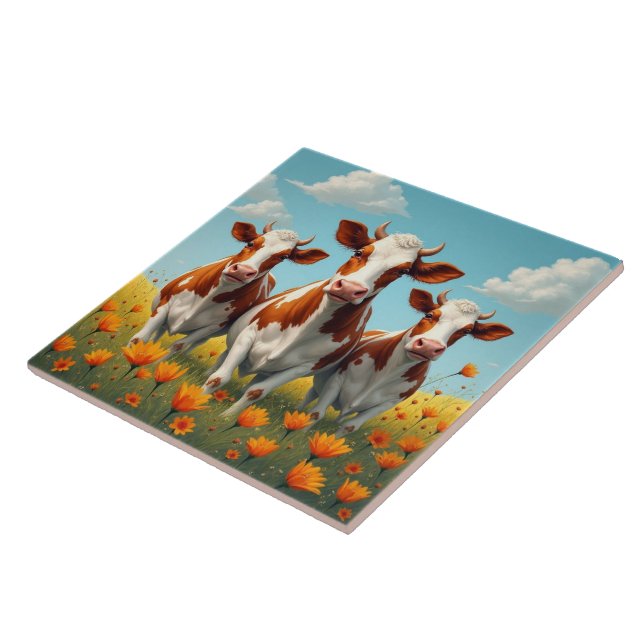 Cows in a field ceramic tile (Side)