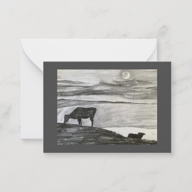 Cows 🐮 In A Field Under The Moon 🌕  Card (Front)