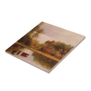 Cows In A Watering Landscape Albert Bierstadt Ceramic Tile