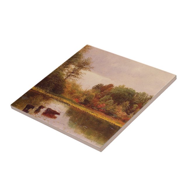 Cows In A Watering Landscape Albert Bierstadt Ceramic Tile (Side)