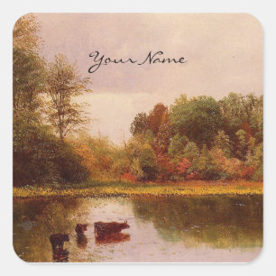 Cows In A Watering Landscape Albert Bierstadt Square Sticker
