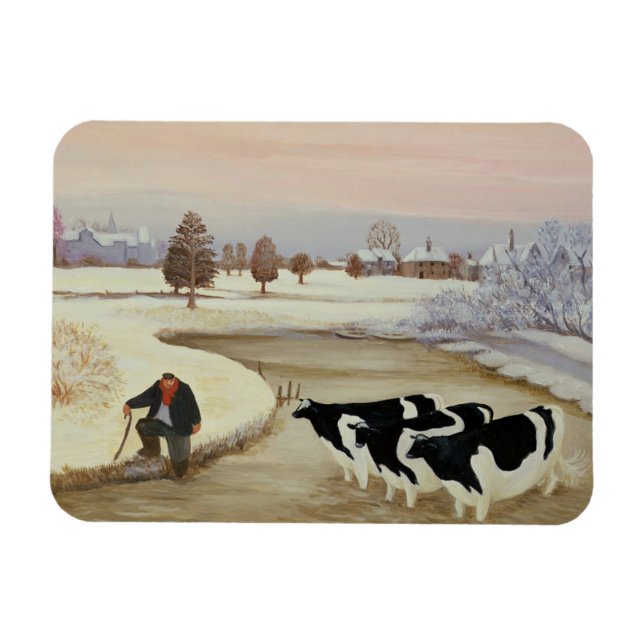 Cows in a Winter River Magnet (Horizontal)