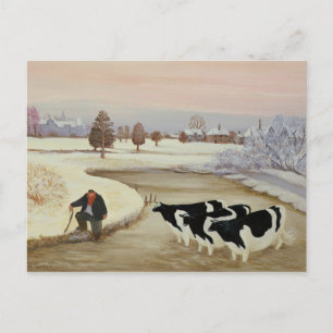 Cows in a Winter River Postcard