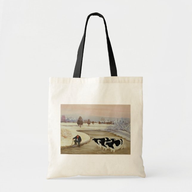 Cows in a Winter River Tote Bag (Front)