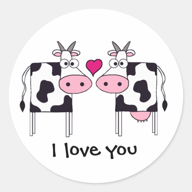 Cows in Love Classic Round Sticker (Front)