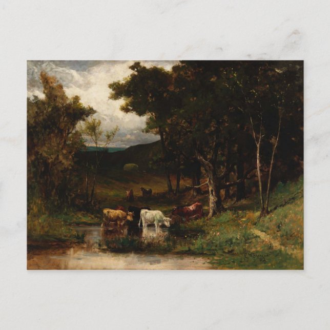 Cows In Stream Near Trees - Edward Bannister  Postcard (Front)