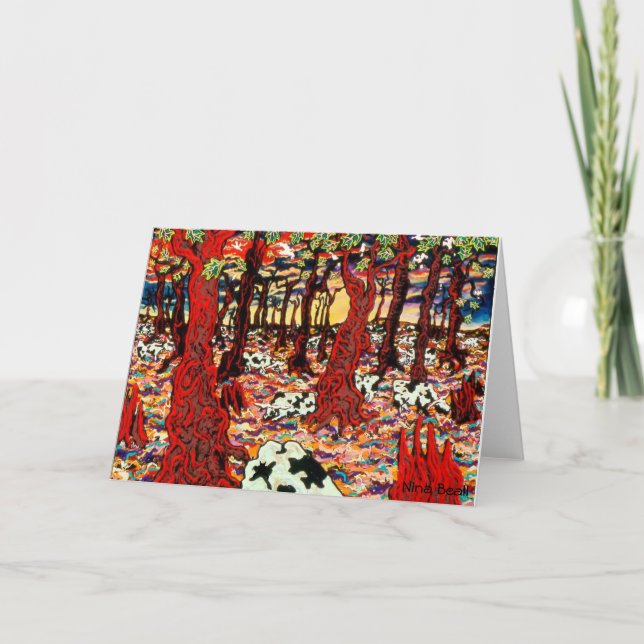 "Cows In The Woods At Christmas Time," Nina Beall Holiday Card (Front)