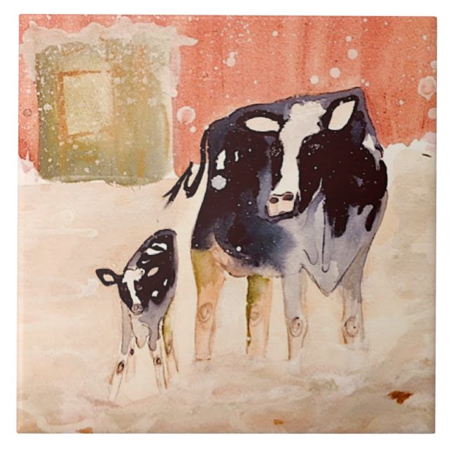 Cows in Winter Ceramic Tile (6 x 6 inch) (Front)