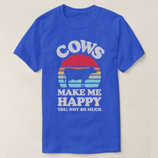 Cows Make Me Happy Sunset Retro for Men Women Boys T-Shirt (Design Front)