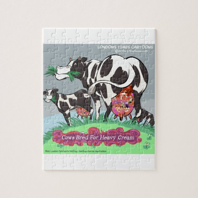Cows Making Heavy Cream Funny Cartoon Jigsaw Puzzle (Vertical)