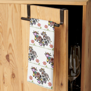 Cows Moo Floral Kitchen Hand Towel