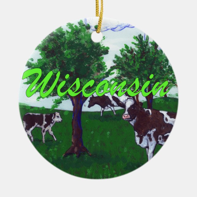 Cows of Wisconsin Ceramic Tree Decoration (Front)