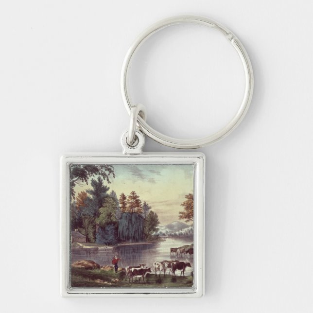 Cows on the Shore of a Lake Key Ring (Front)