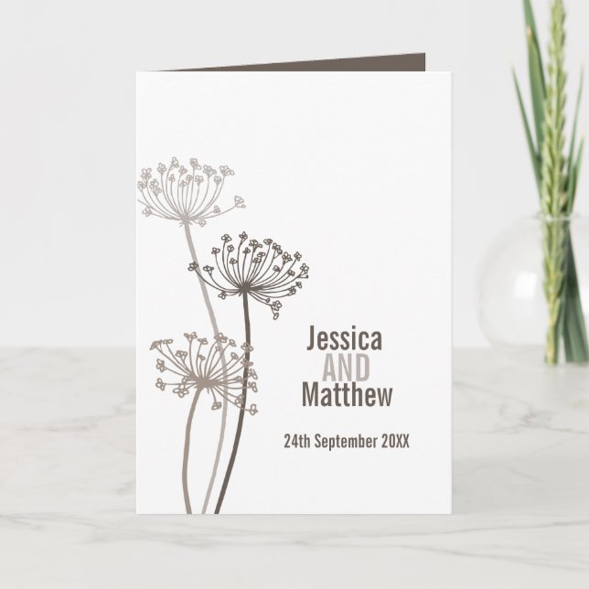 Cows parsley flower head brown wedding program (Front)