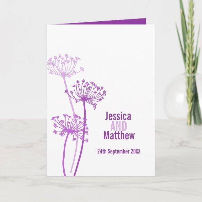 Cows parsley flower head purple wedding program (Front)