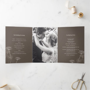 Cows parsley flowerhead brown fall wedding Tri-Fold programme