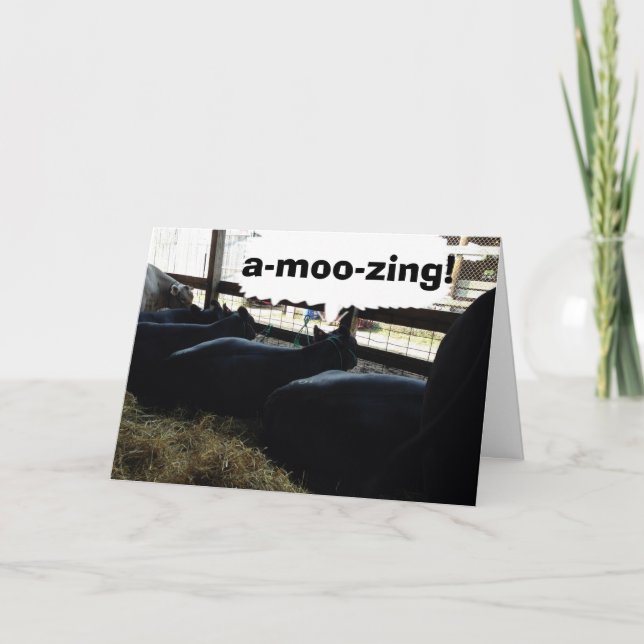COWS SAY A-MOO-SING THAT YOU ARE OVER THE HILL CARD (Front)