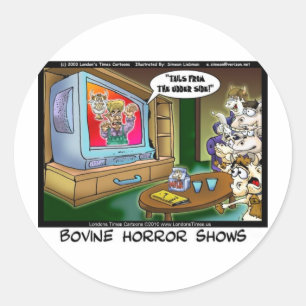 Cows Scary TV Movies Funny Tees Mugs Gifts Etc Classic Round Sticker