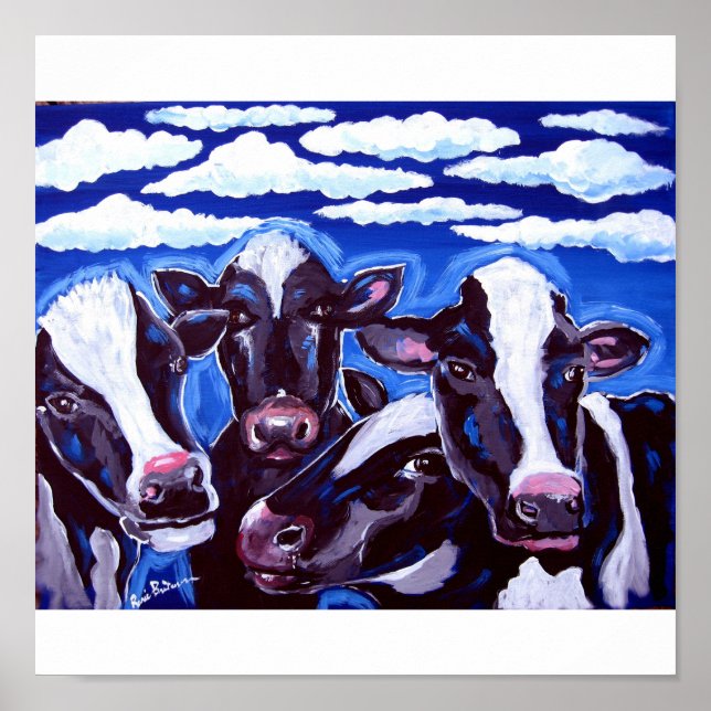 Cows Vegetarian Colourful Folk Art Poster (Front)