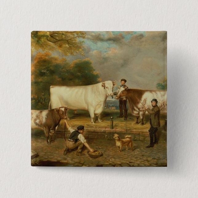 Cows with a herdsman 15 cm square badge (Front)