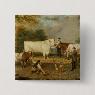 Cows with a herdsman 15 cm square badge