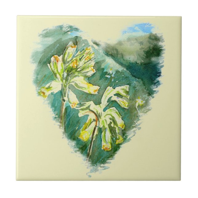 Cowslip Primula Heart Tile (Front)