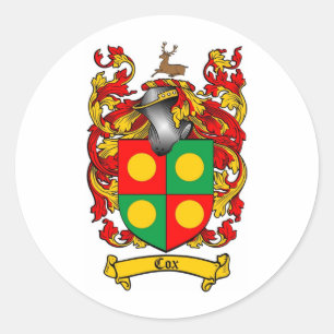 COX FAMILY CREST -  COX COAT OF ARMS CLASSIC ROUND STICKER