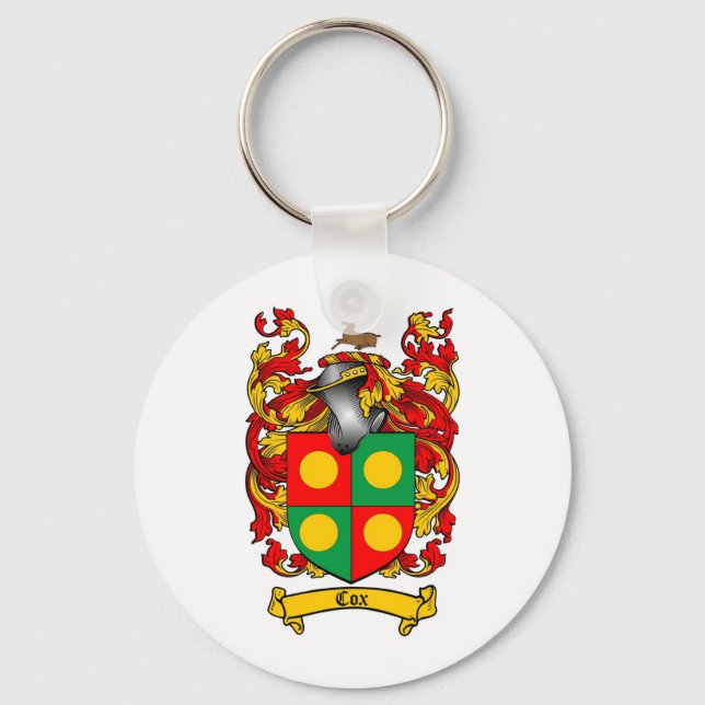 COX FAMILY CREST -  COX COAT OF ARMS KEY RING (Front)