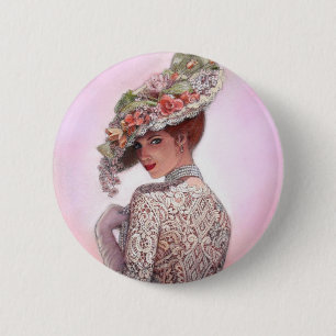 Coy Victorian Lady "Betty Lu" 6 Cm Round Badge