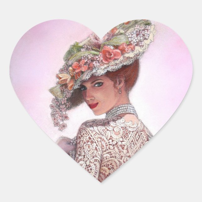 Coy Victorian Lady "Betty Lu" Heart Sticker (Front)