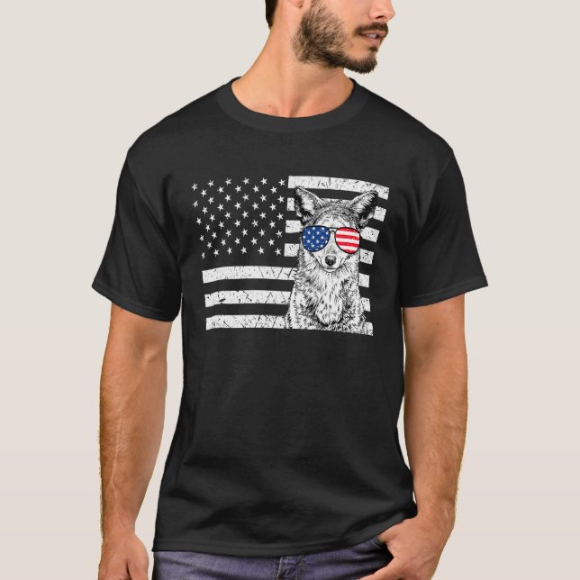Coyote 4th of July Animal US American Flag Wolf Pa T-Shirt (Front)