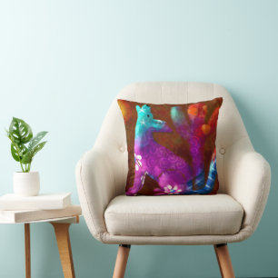 Coyote Abstract Art Saguaro Cactus Desert Brown Cushion