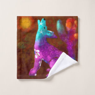 Coyote Abstract Art Saguaro Cactus Desert Brown Wash Cloth
