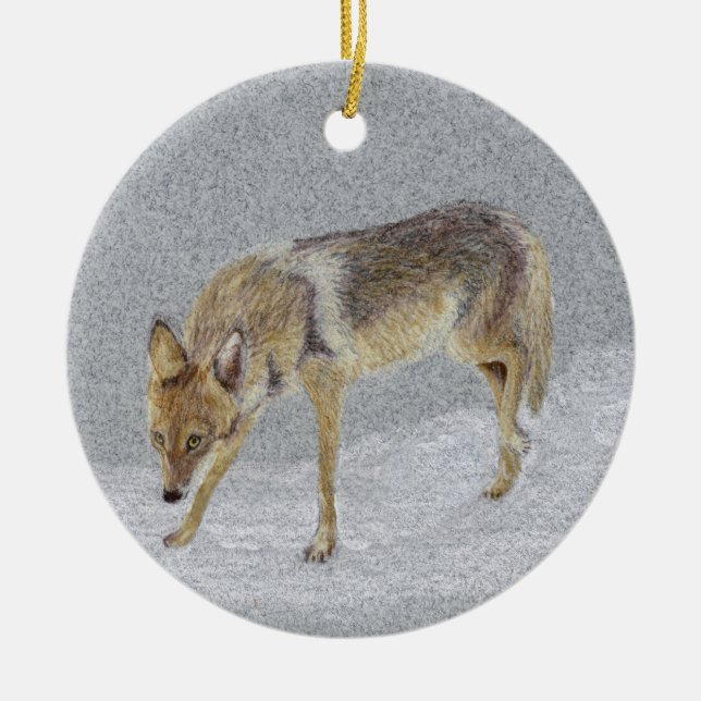 Coyote Ceramic Ornament (Front)