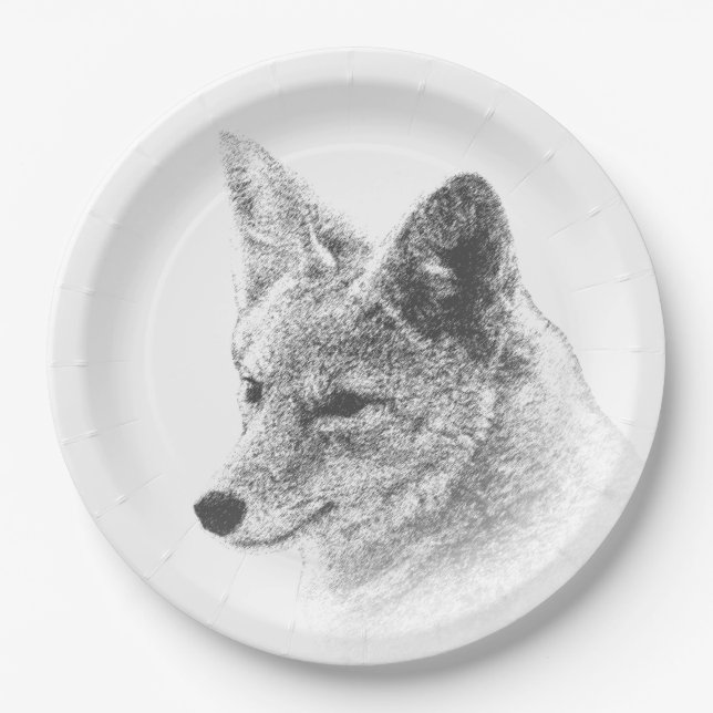 Coyote Drawing Paper Plate (Front)