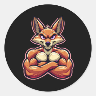Coyote Flexing Muscles Fan Lover Bodybuilding Gym Classic Round Sticker