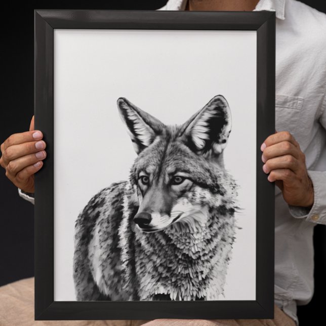 Coyote Head Portrait  Black white  Animal Poster (Creator Uploaded)