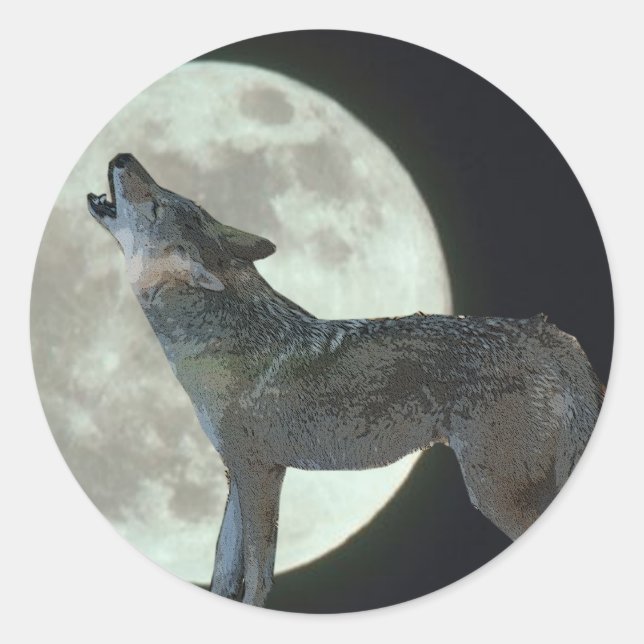 Coyote Howling at the Moon Classic Round Sticker (Front)
