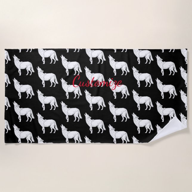 Coyote Howling Thunder_Cove Beach Towel (Front)