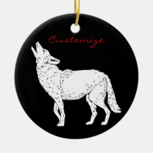 Coyote Howling Thunder_Cove Ceramic Ornament