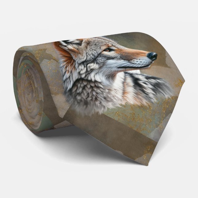 Coyote Pattern Tribal Black Grey Brown Shades Tie (Rolled)