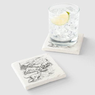 Coyote Pups Stone Coaster