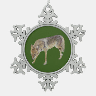 Coyote Snowflake Pewter Christmas Ornament