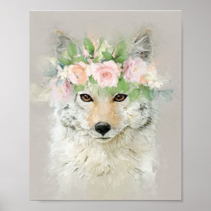 Coyote Wearing a Flower Crown  Poster