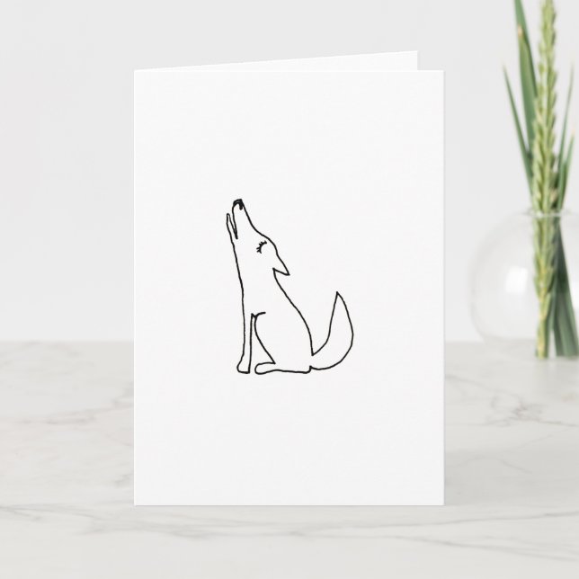 Coyote wolf dog howling - fun ink line drawing art card (Front)