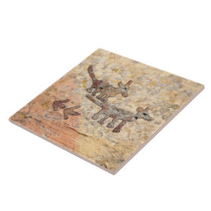 Coyotes Petroglyphs in Arizona Ceramic Tile