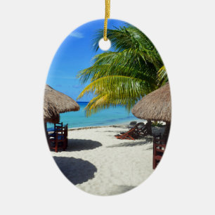 Cozumel Mexico Beach Hut Palm Tree Teal Water Vaca Ceramic Tree Decoration