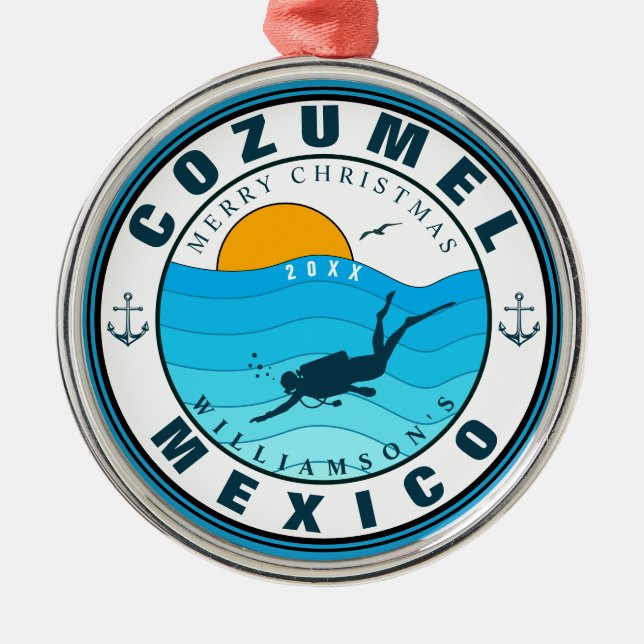 Cozumel Mexico Diving Travel Vacation Souvenir Metal Ornament (Front)