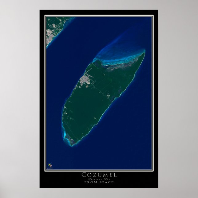 Cozumel Mexico From Space Satellite Art Poster (Front)